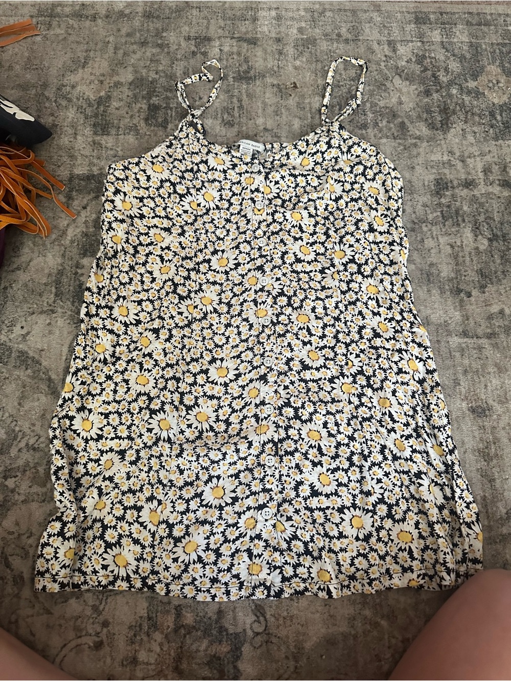 Daisy Print Button-Front Cami Dress - White & Yellow Floral